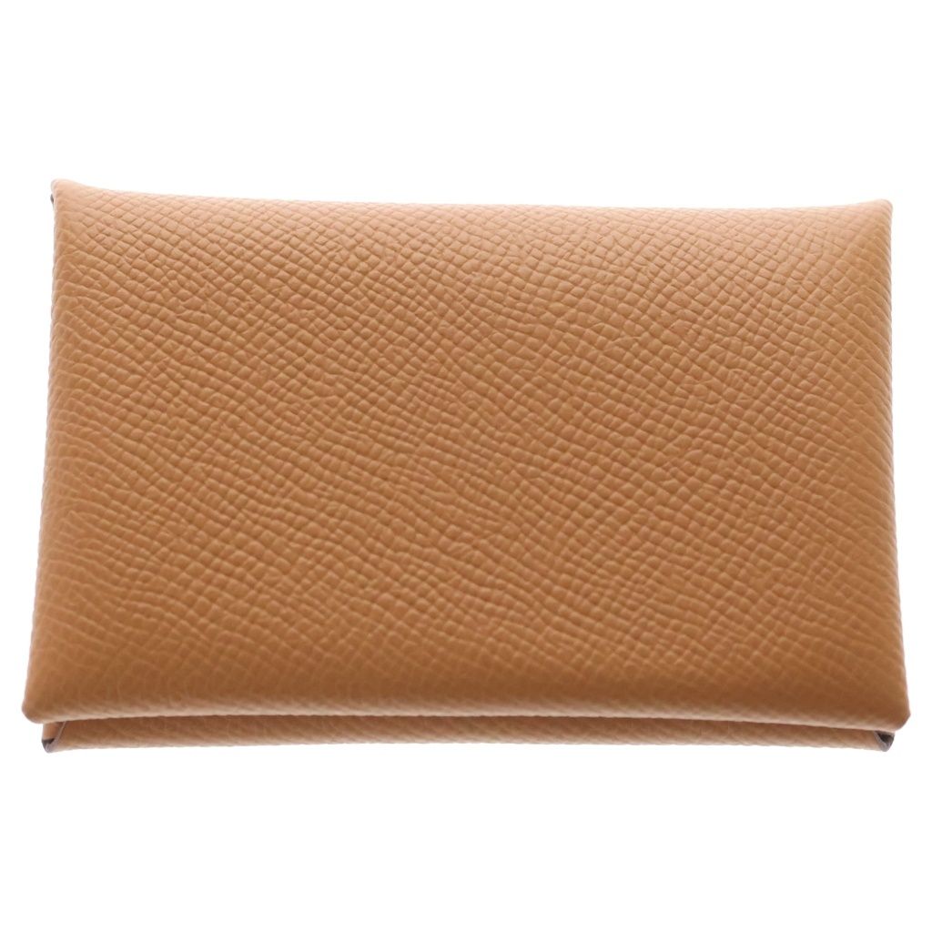 Hermes Calvi Epsom Silver Card Case Business Holder Coin Gold Brown — view 2
