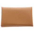 Hermes Calvi Epsom Silver Card Case Business Holder Coin Gold Brown