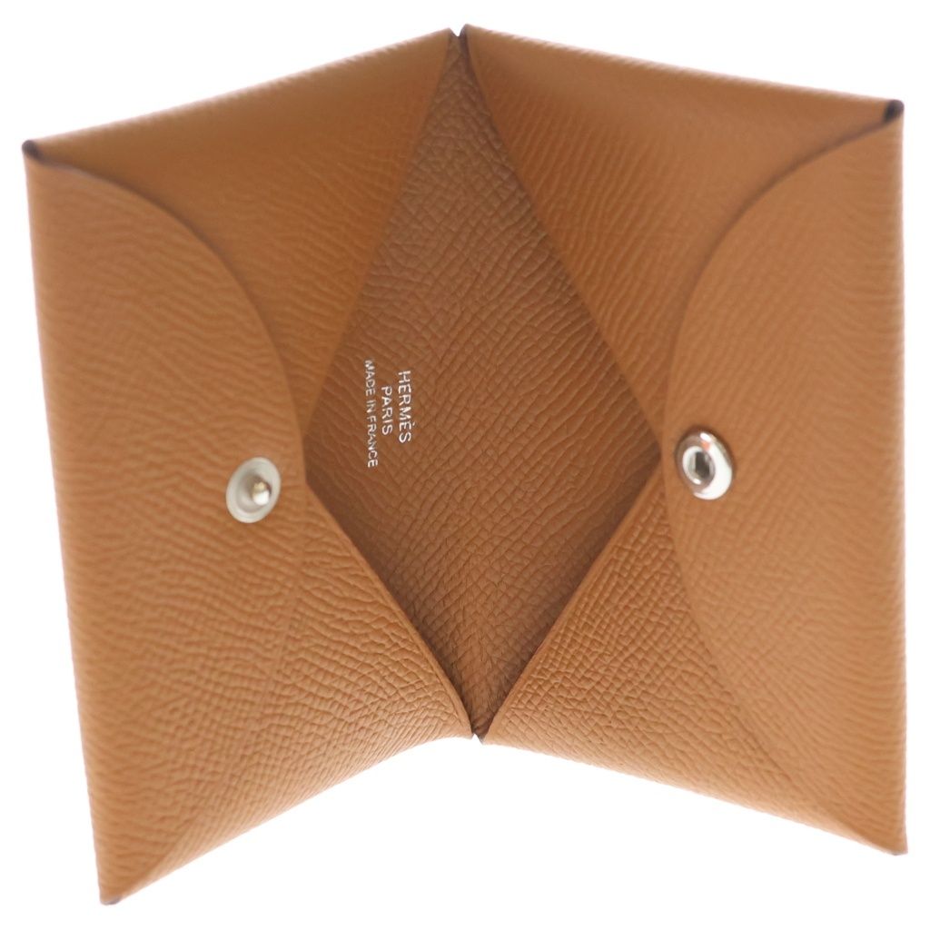 Hermes Calvi Epsom Silver Card Case Business Holder Coin Gold Brown — view 4