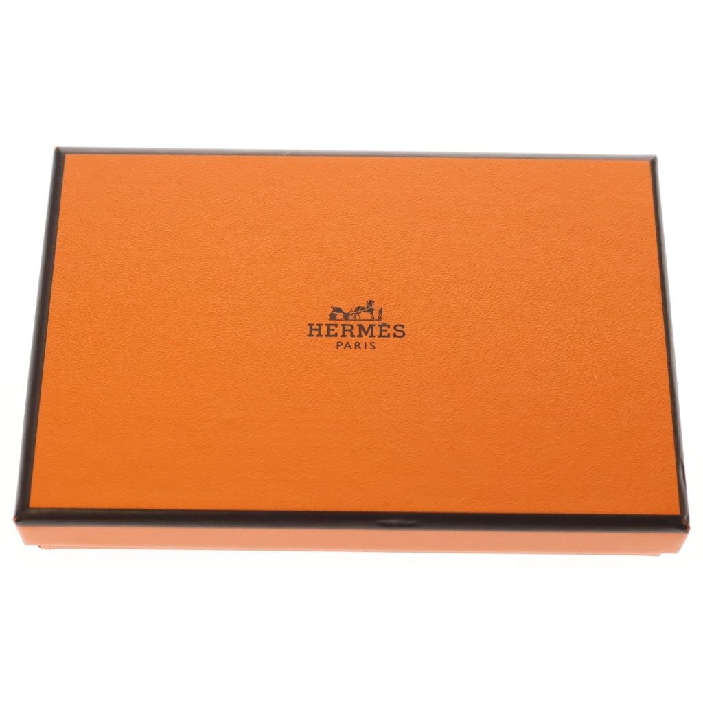 Hermes Calvi Epsom Silver Card Case Business Holder Coin Gold Brown — view 6