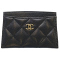 Chanel Quilted Classic CC Logo Caviar Leather Card Case Holder Business Black