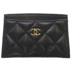 Chanel Quilted Classic CC Logo Caviar Leather Card Case Holder Business Black