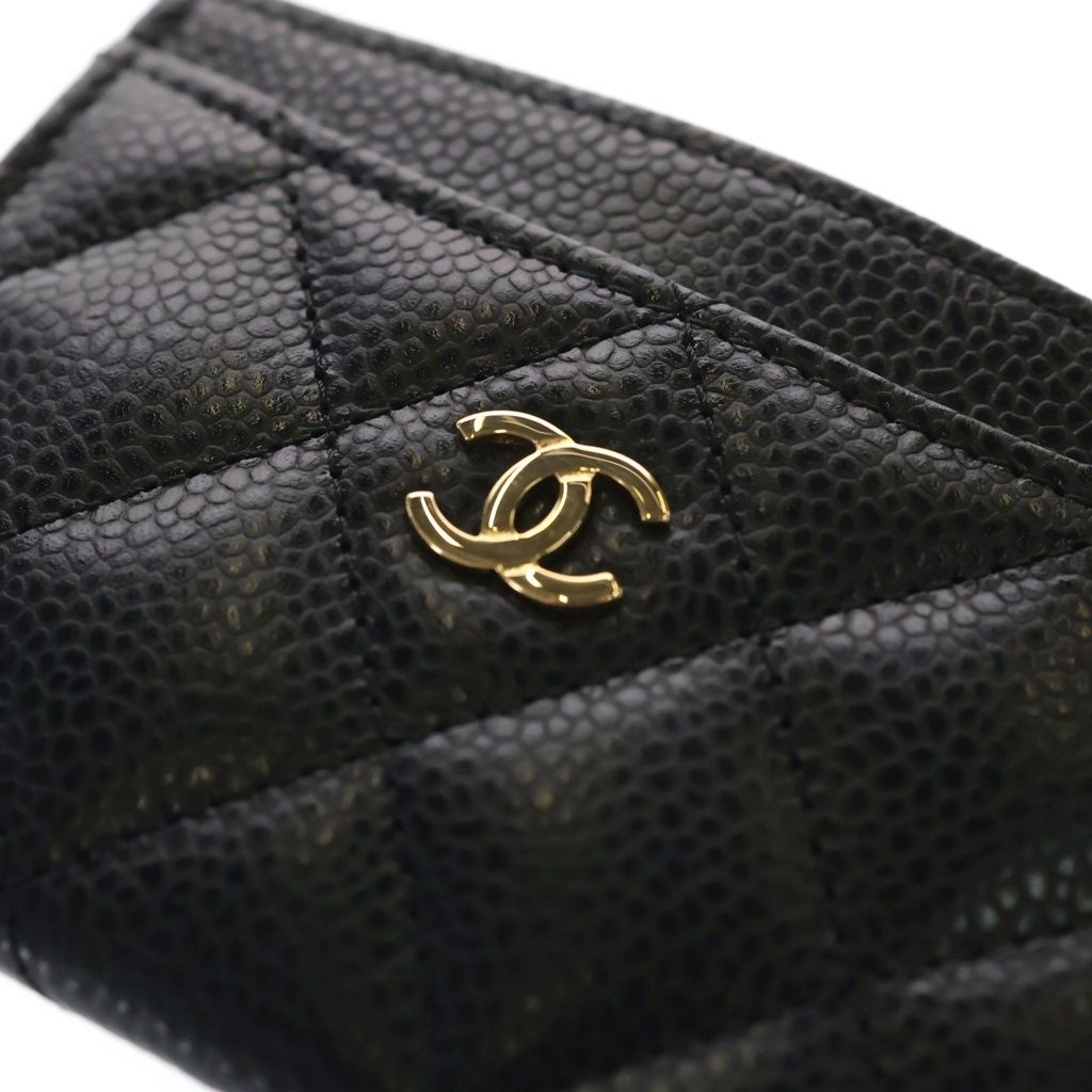 Chanel Quilted Classic CC Logo Caviar Leather Card Case Holder Business Black — view 5