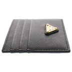 Prada Saffiano Triangle Logo Leather Card Holder Case Black — view 3