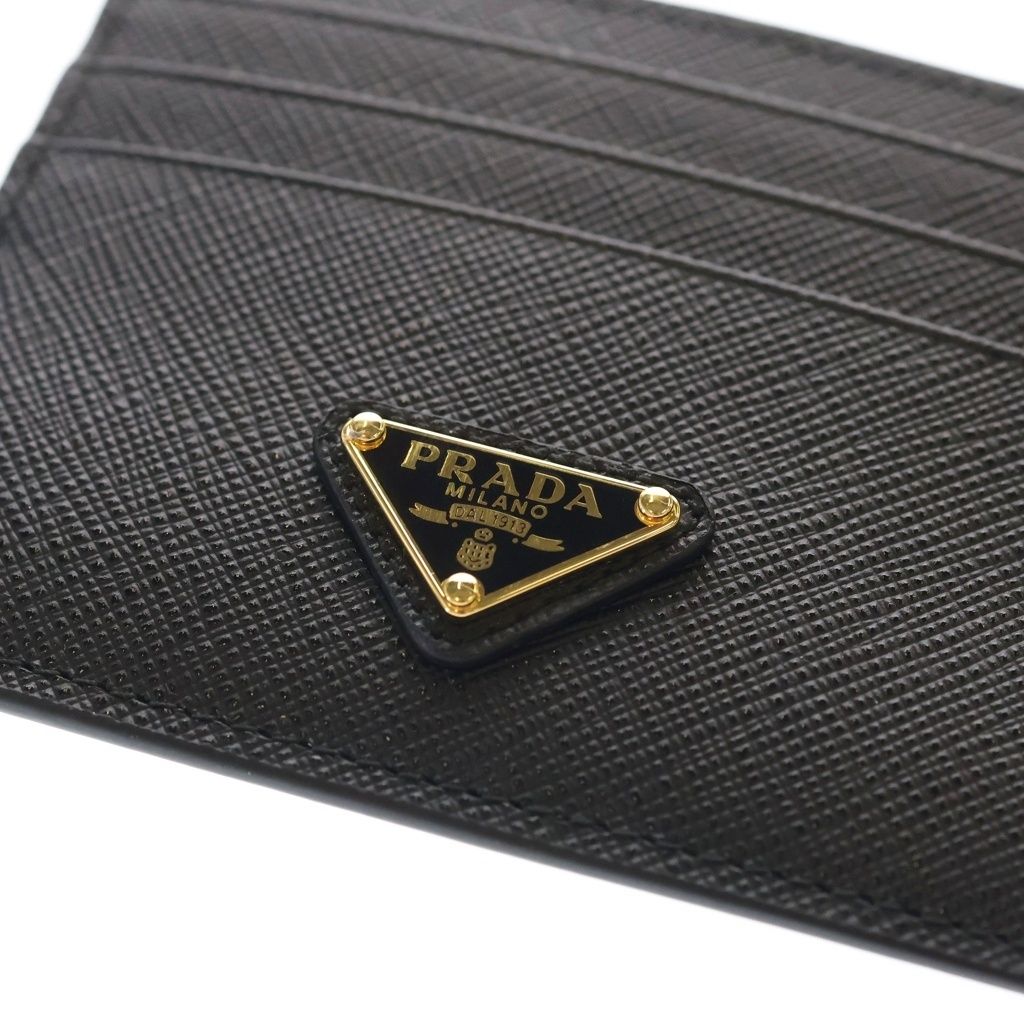 Prada Saffiano Triangle Logo Leather Card Holder Case Black — view 5