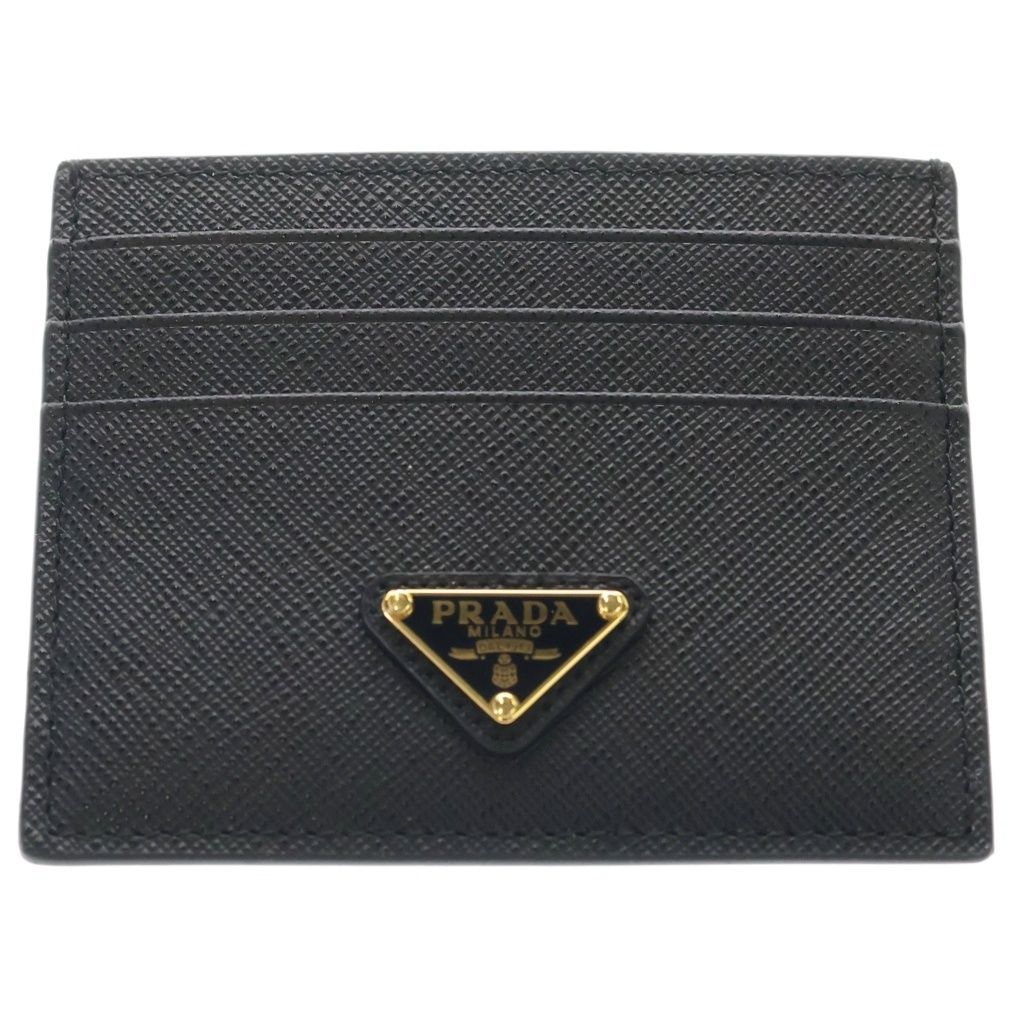Prada Saffiano Triangle Logo Leather Card Holder Case Black