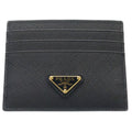 Prada Saffiano Triangle Logo Leather Card Holder Case Black
