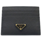 Prada Saffiano Triangle Logo Leather Card Holder Case Black
