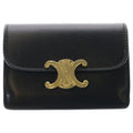 Celine Triomphe Shiny Card Holder with Calfskin Flap Case Business Black