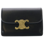 Celine Triomphe Shiny Card Holder with Calfskin Flap Case Business Black