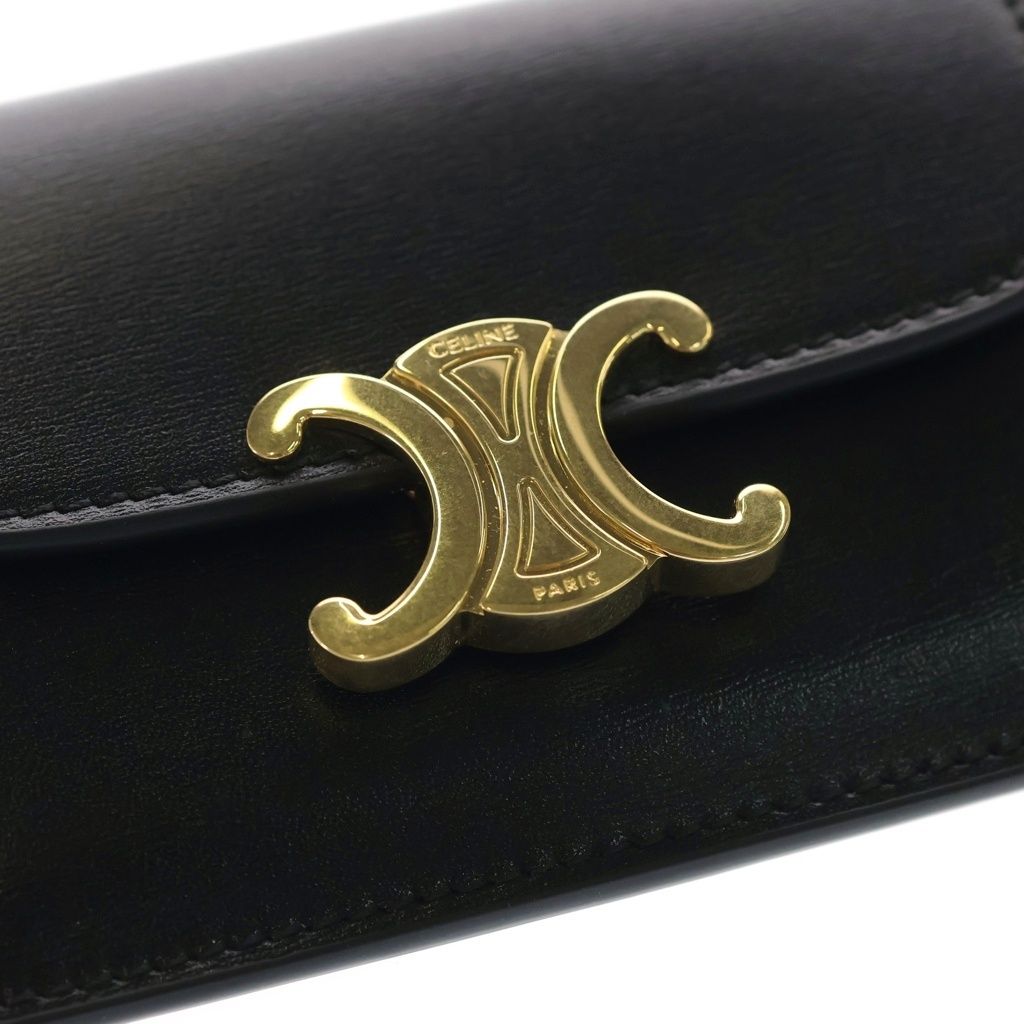Celine Triomphe Shiny Card Holder with Calfskin Flap Case Business Black — view 5