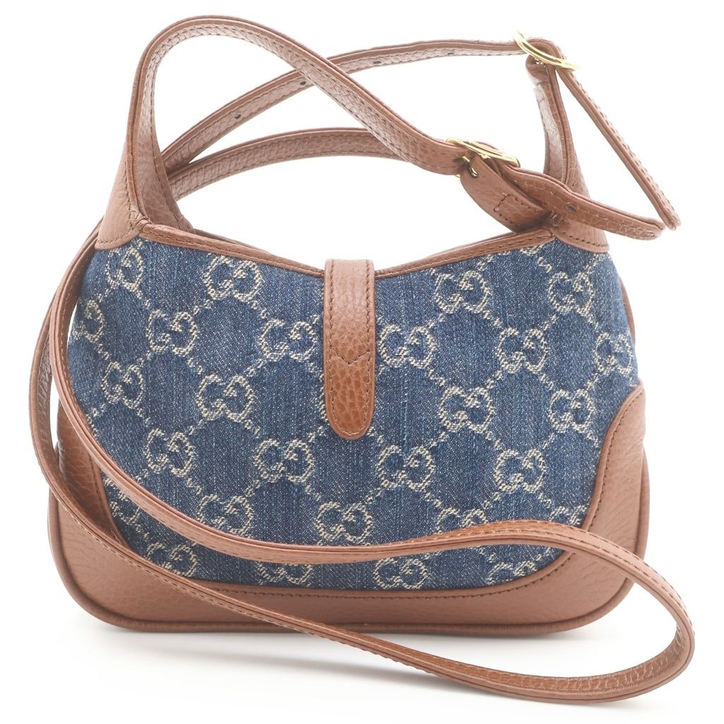 Gucci Jackie Denim Leather 2-Way Mini Shoulder Bag Blue Navy Brown — view 2