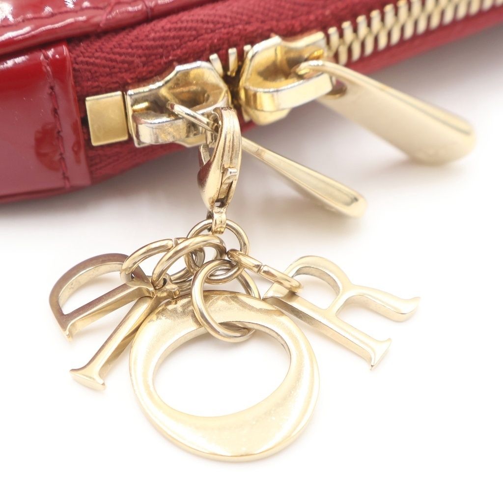 Dior Cannage Fon Shoulder Bag Chain Red Patent Leather Gold — view 4