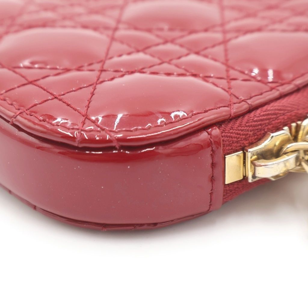 Dior Cannage Fon Shoulder Bag Chain Red Patent Leather Gold — view 5