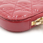 Dior Cannage Fon Shoulder Bag Chain Red Patent Leather Gold — view 5