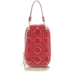 Dior Cannage Fon Shoulder Bag Chain Red Patent Leather Gold — view 2