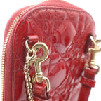 Dior Cannage Fon Shoulder Bag Chain Red Patent Leather Gold — view 7
