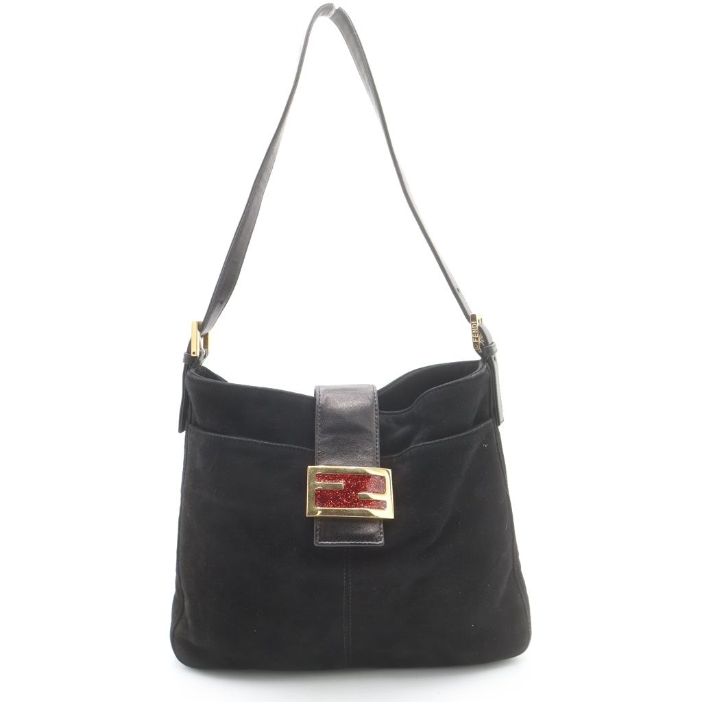 Fendi Mamma Bucket Shoulder Bag Black Suede Gold