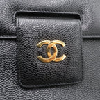 Chanel CC Logo Caviar Leather Shoulder Bag Gold Black — view 6