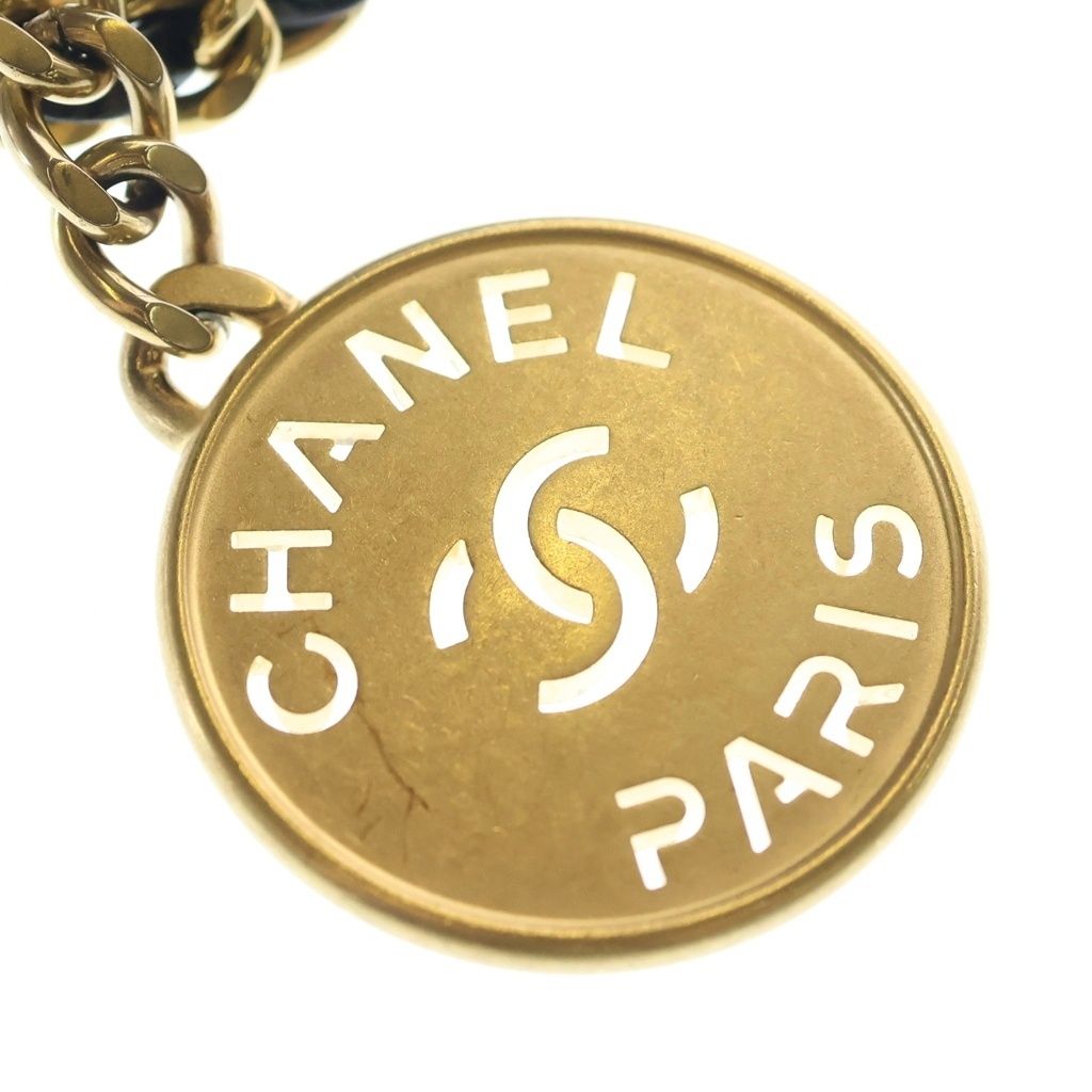 Chanel 22 Mini Calfskin Gold Chain Shoulder Bag Black Plate — view 6