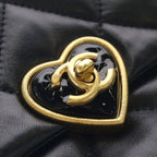 Chanel Quilted Heart Lock Chain Shoulder Bag Lambskin Gold Black Plate — view 6