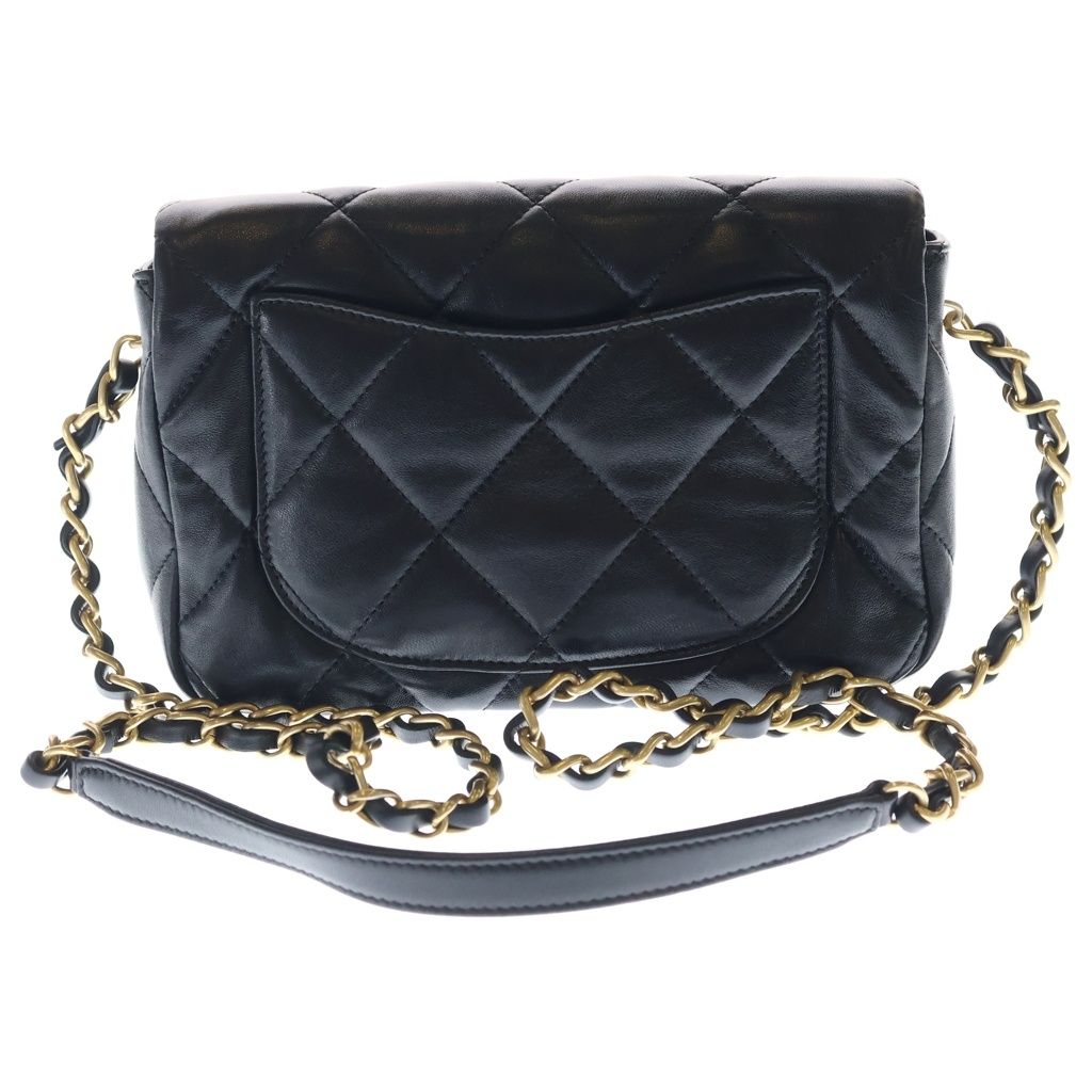 Chanel Quilted Heart Lock Chain Shoulder Bag Lambskin Gold Black Plate — view 2