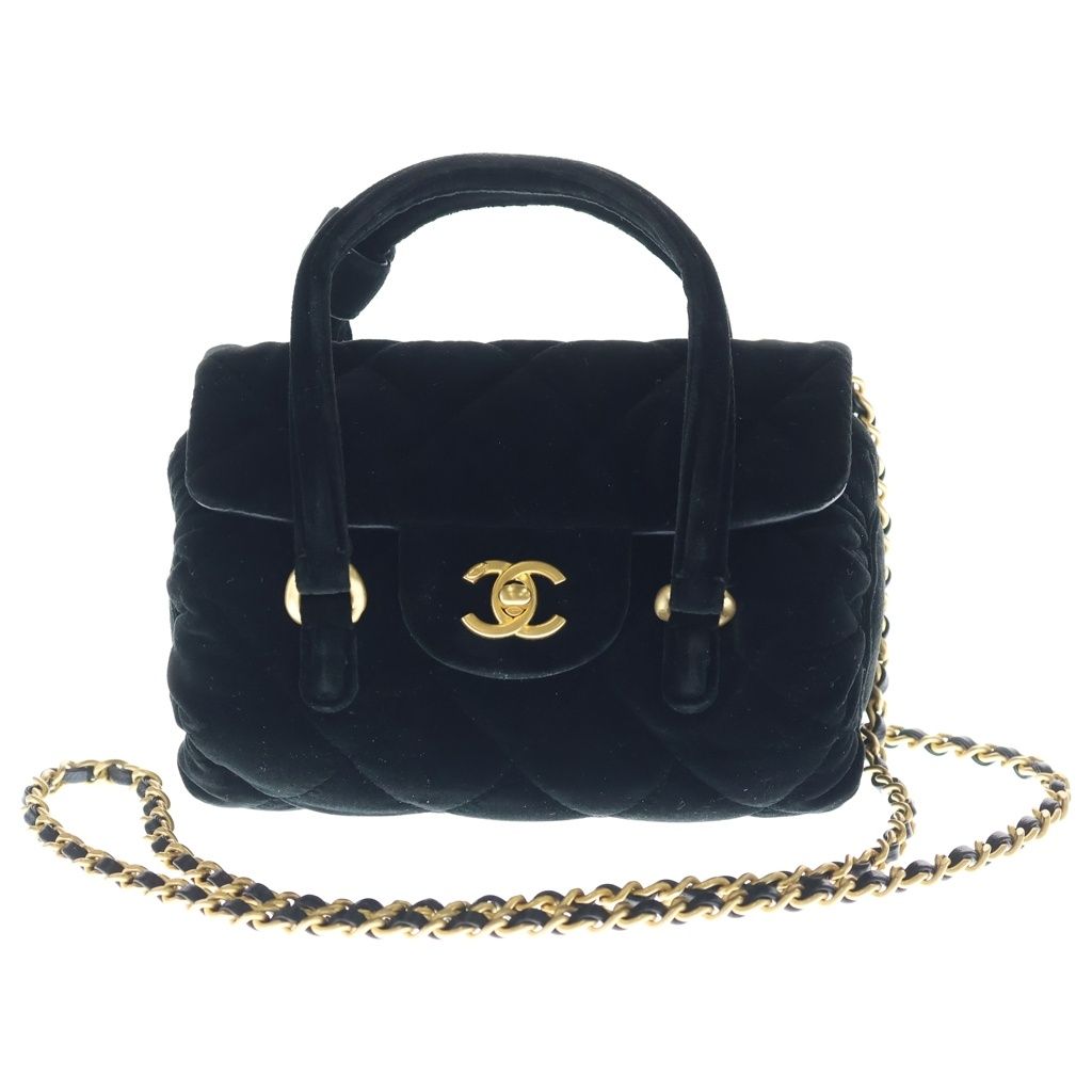 Chanel Quilted Velour Velvet Gold Turnlock 2-Way Handbag Chain Shoulder Back