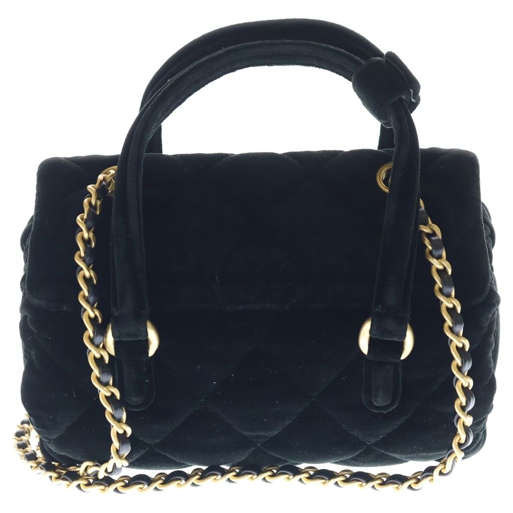 Chanel Quilted Velour Velvet Gold Turnlock 2-Way Handbag Chain Shoulder Back — view 2
