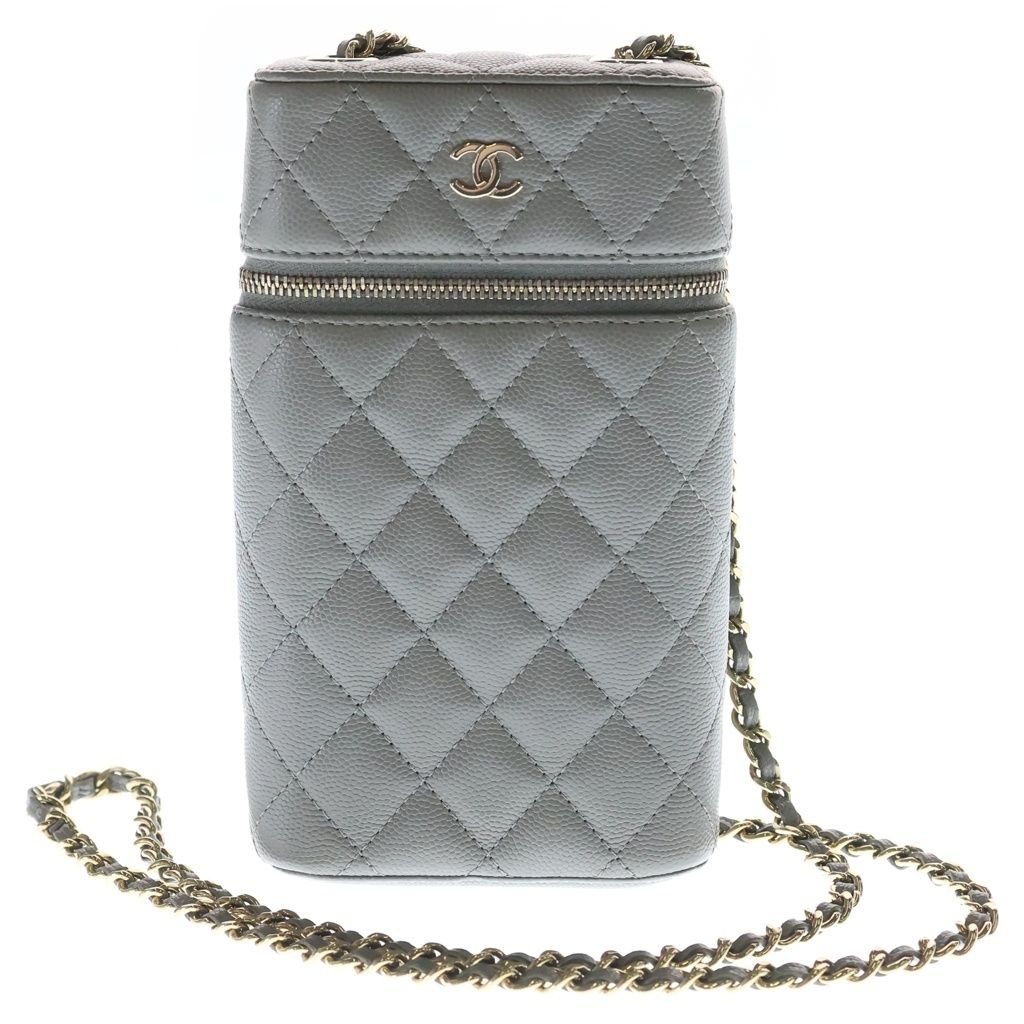 Chanel Quilted Classic Vanity Caviar Leather Gold Chain Shoulder Back Phone