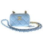 Chanel Quilted Lambskin Gold Mini Chain Shoulder Back Wallet Coin Case Light
