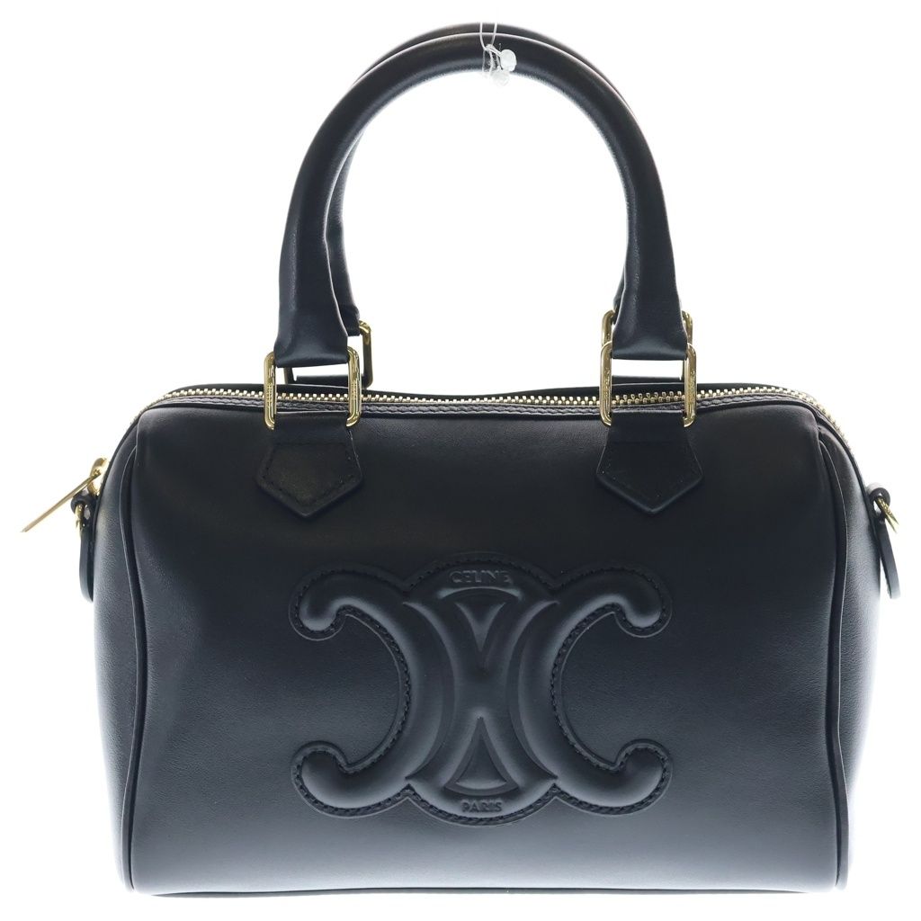 Celine Triomphe Shoulder Bag 2-Way Black Leather Gold