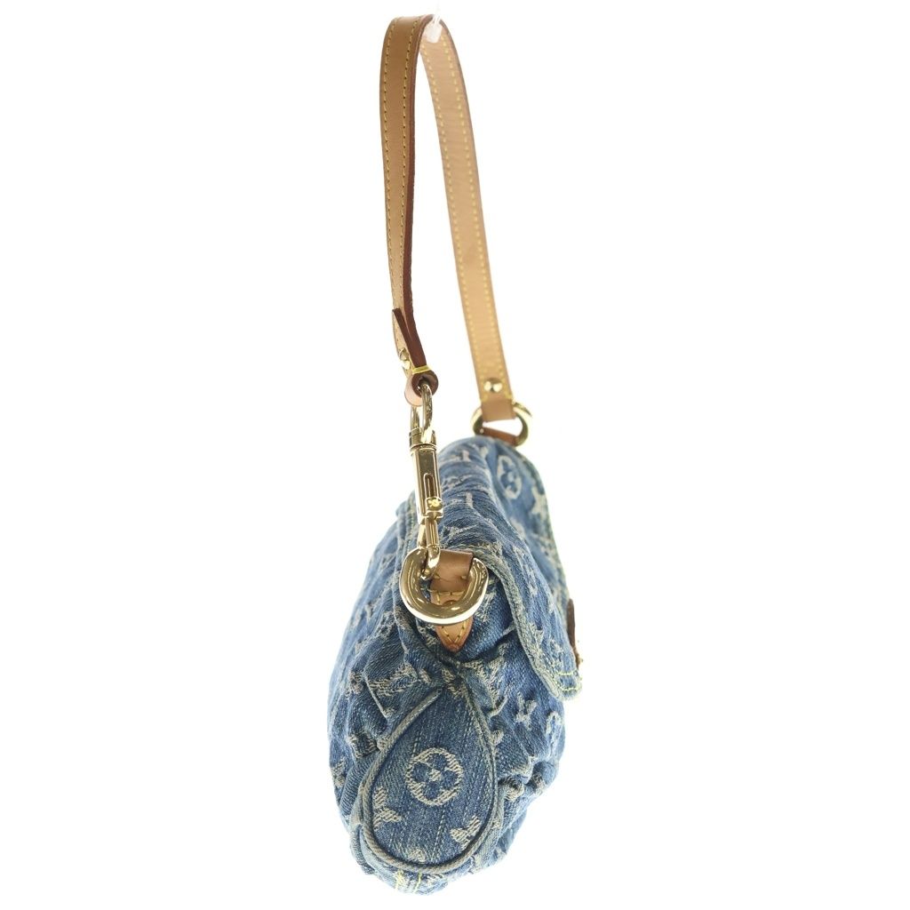 Louis Vuitton Monogram Denim Mini Pleaty Handbag Indigo Blue Brown Leather Gold — view 3