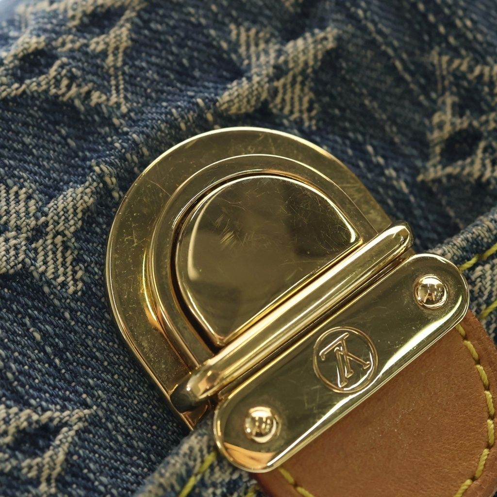 Louis Vuitton Monogram Denim Mini Pleaty Handbag Indigo Blue Brown Leather Gold — view 6