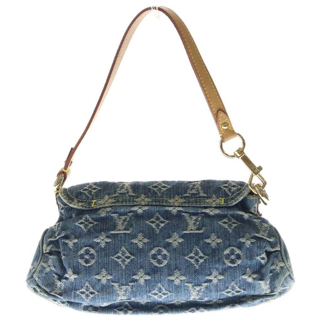 Louis Vuitton Monogram Denim Mini Pleaty Handbag Indigo Blue Brown Leather Gold — view 2