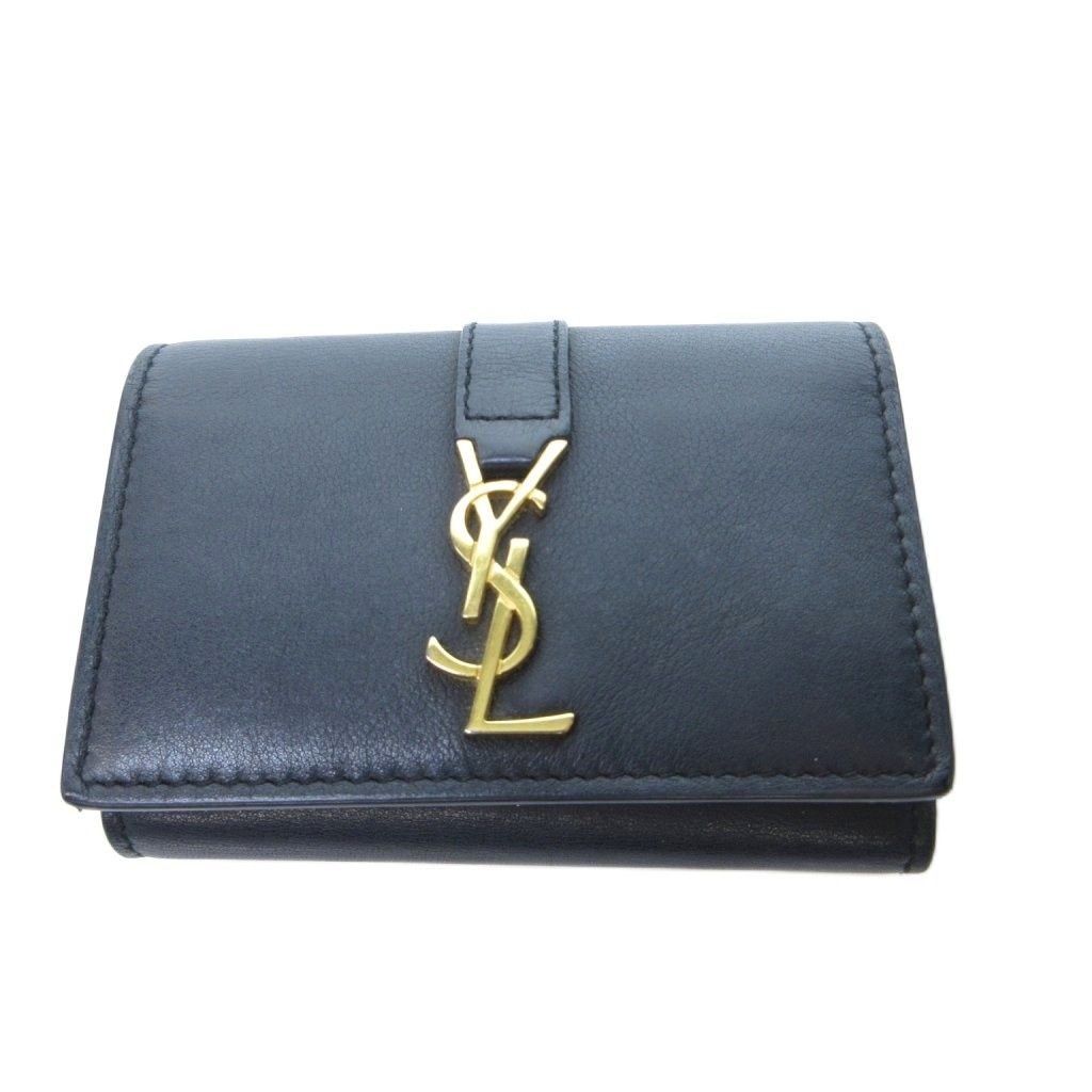 Saint Laurent Key Case Cassandra Leather YSL Logo Black HW Key Holder
