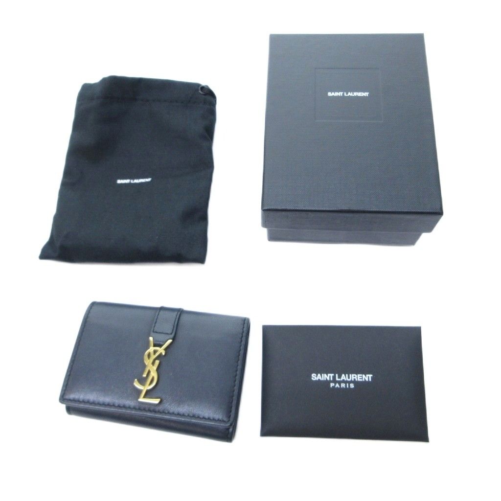 Saint Laurent Key Case Cassandra Leather YSL Logo Black HW Key Holder — view 5
