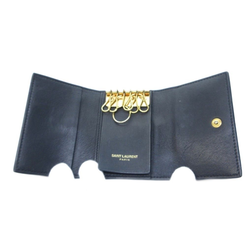 Saint Laurent Key Case Cassandra Leather YSL Logo Black HW Key Holder — view 3