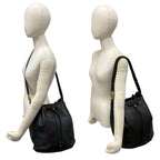 Dior Vintage Logo Leather Shoulder Bag Drawstring Tote Black — view 2