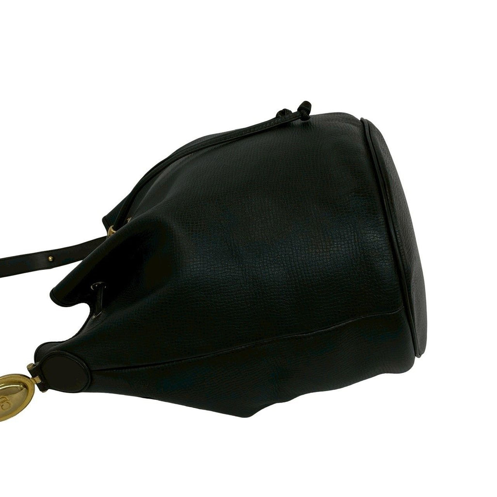 Dior Vintage Logo Leather Shoulder Bag Drawstring Tote Black — view 5