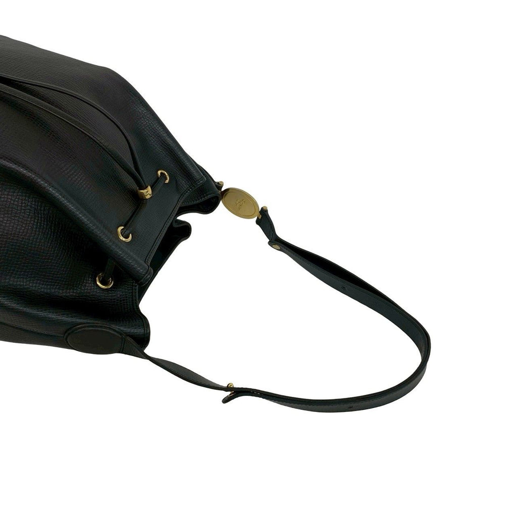 Dior Vintage Logo Leather Shoulder Bag Drawstring Tote Black — view 4