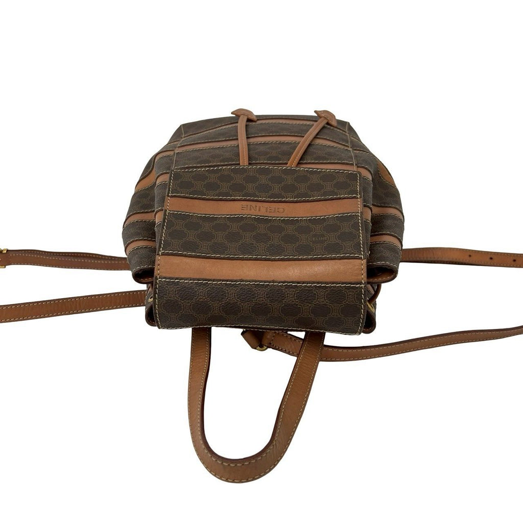 Celine Vintage Macadam Blason Triomphe Pattern Leather Drawstring Backpack Brown — view 4