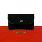 Dior Trotter Pattern Logo Canvas Leather Chain Mini Shoulder Bag Black