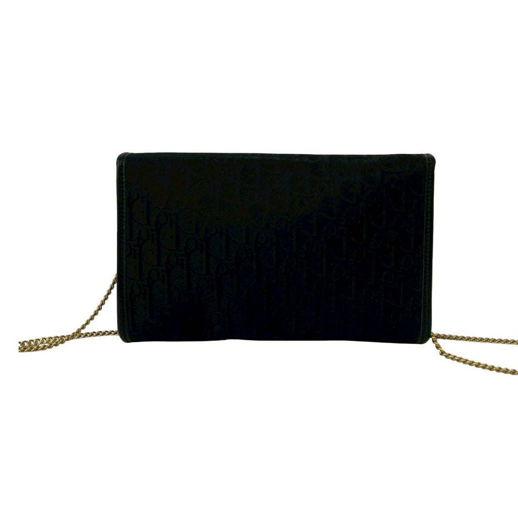 Dior Trotter Pattern Logo Canvas Leather Chain Mini Shoulder Bag Black — view 3