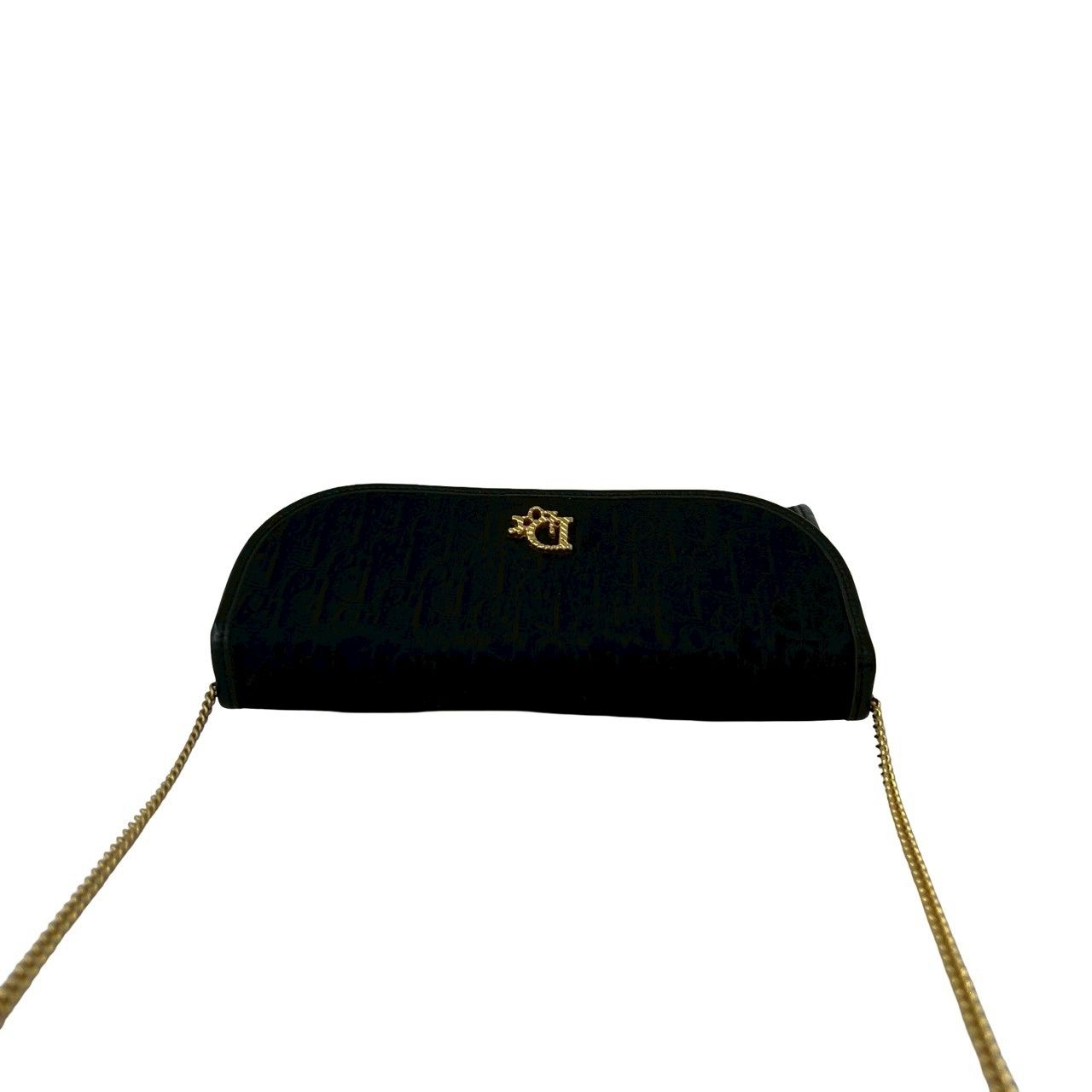 Dior Trotter Pattern Logo Canvas Leather Chain Mini Shoulder Bag Black — view 4