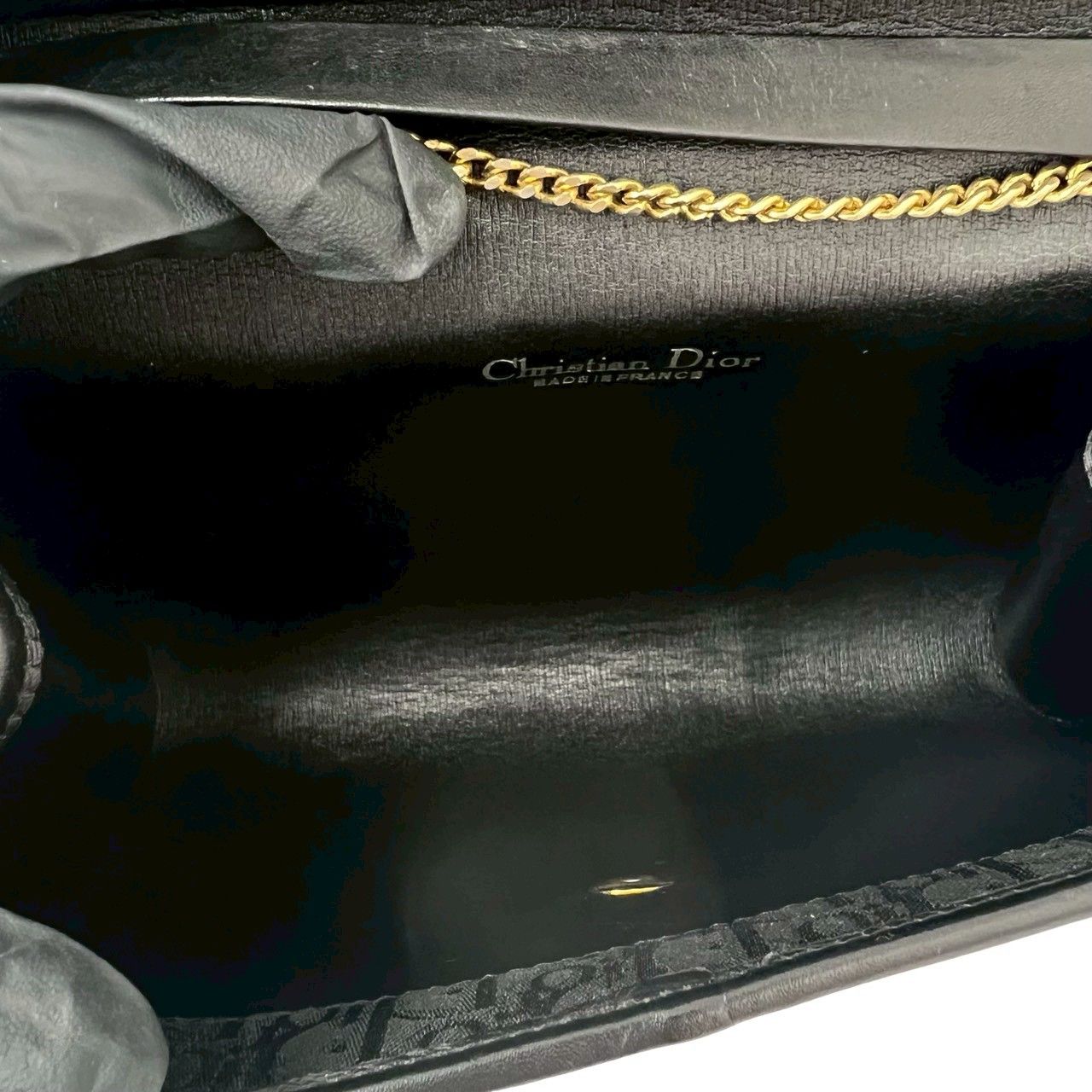 Dior Trotter Pattern Logo Canvas Leather Chain Mini Shoulder Bag Black — view 9