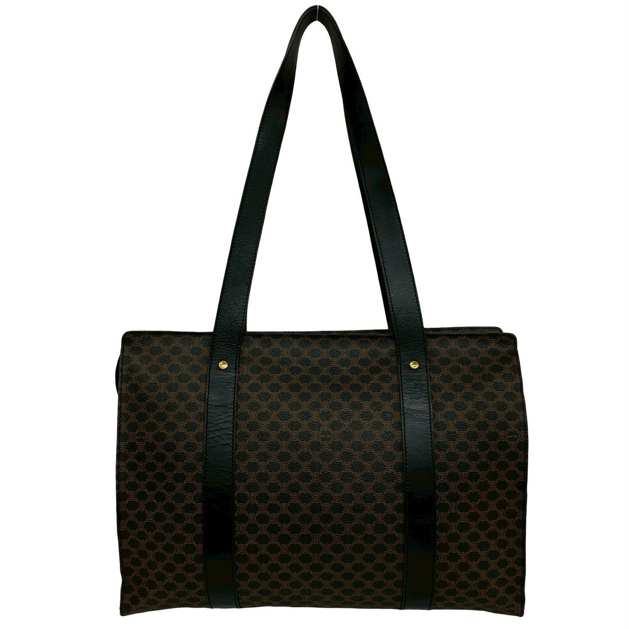 Celine Macadam Blason Triomphe Logo Pattern Leather Tote Shoulder Bag Black — view 3
