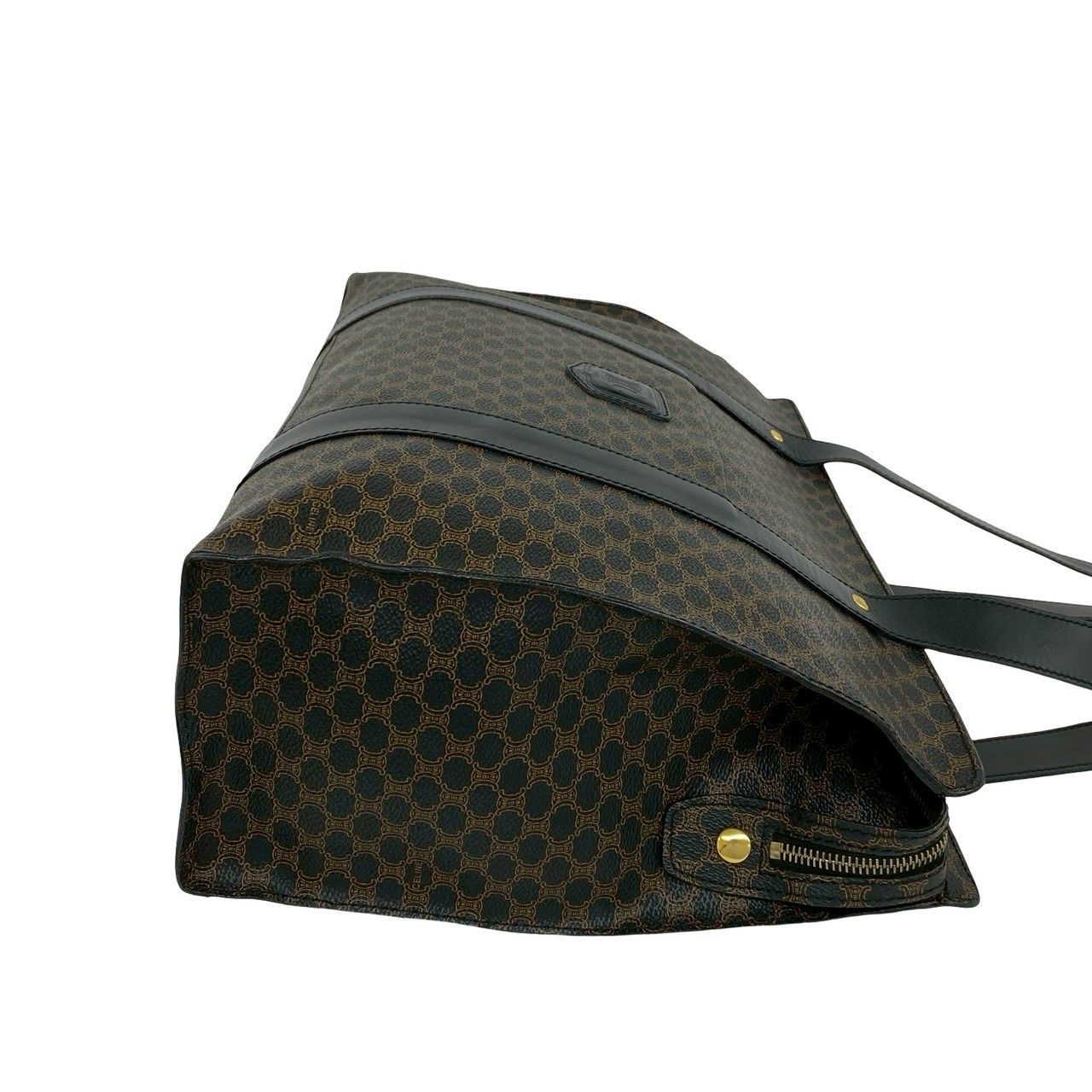 Celine Macadam Blason Triomphe Logo Pattern Leather Tote Shoulder Bag Black — view 6