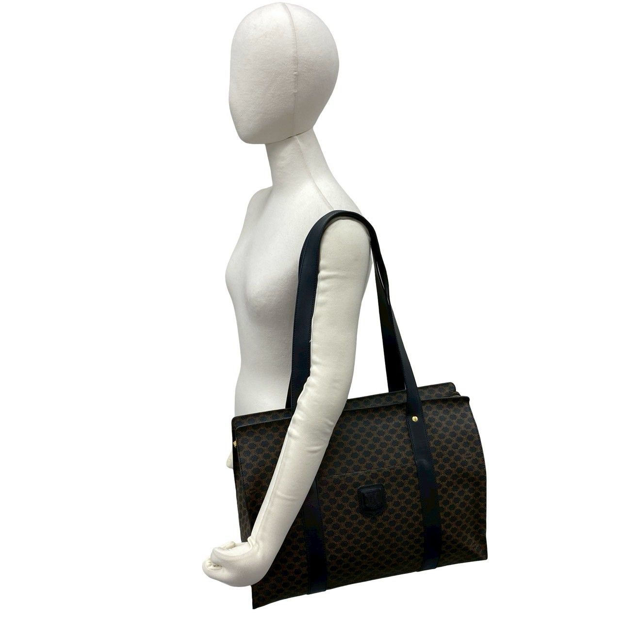 Celine Macadam Blason Triomphe Logo Pattern Leather Tote Shoulder Bag Black — view 2