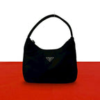 Prada Triangle Logo Plate Tessuto Nylon Mini Handbag Pouch Black