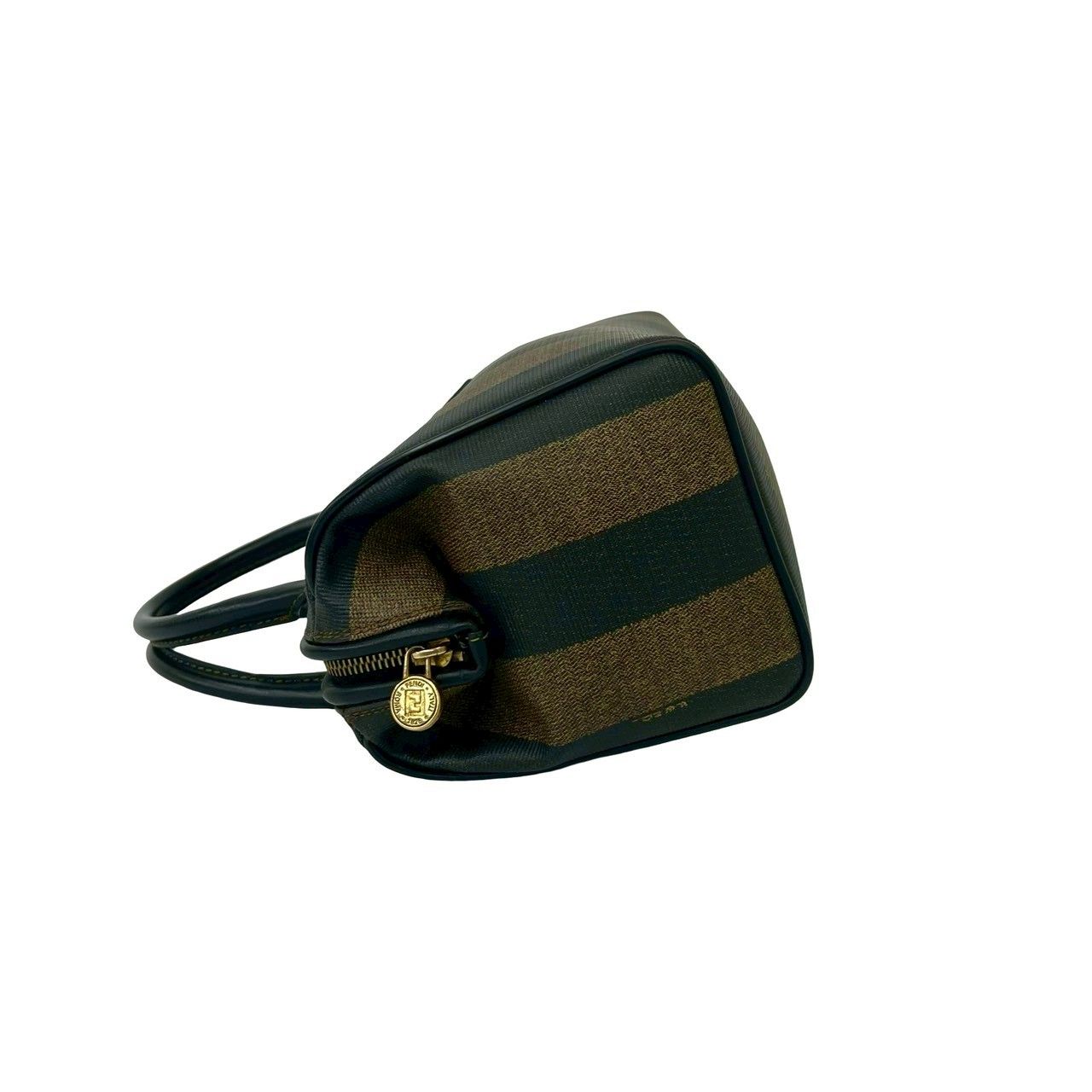 Fendi Vintage Pecan Striped Pattern Leather Mini Boston Bag Black Khaki — view 5